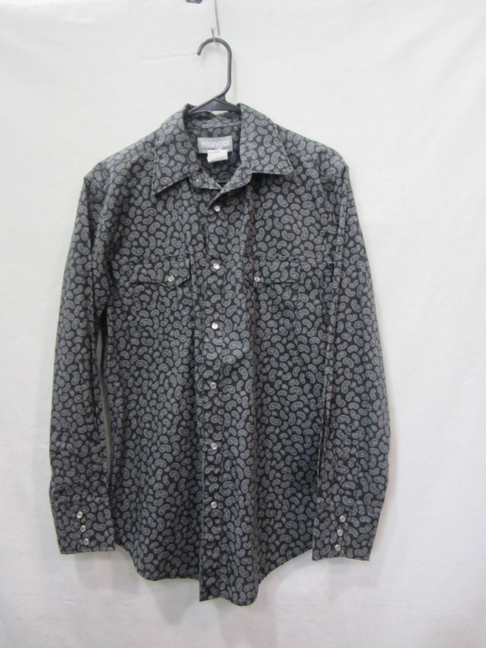 Wrangler Wrancher Men's Medium Black/Gray Paisley Long Sleeve Pearl Snap Shirt